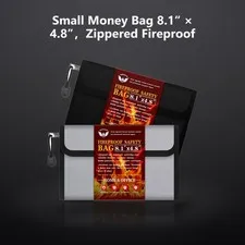 Small Money Bag 8.1“ × 4.8”，Zippered Fireproof Waterproof Document Bag， Safe ...