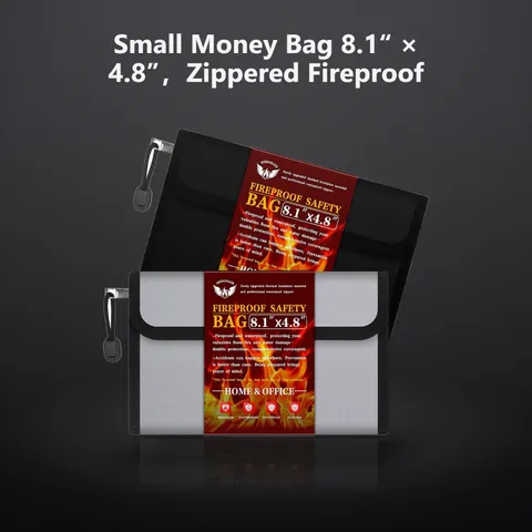Small Money Bag 8.1“ × 4.8”，Zippered Fireproof Waterproof Document Bag， Safe ...