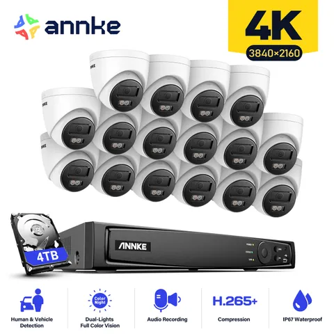 ANNKE 4K POE AI Color Night Security Camera System 16CH 12MP NVR Audio Recording