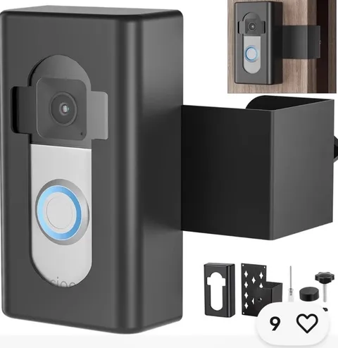 Anti-Theft Video Doorbell Mount, No Drill Bracket Holder Accessories Black