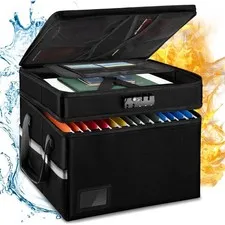 "Fireproof Waterproof Document Organizer Box with Lock File Storage Bag Legal Le