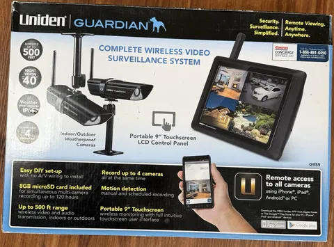 Uniden Guardian G955 Wireless 1080p System, 2 Cameras, 9in LCD, Night Vision
