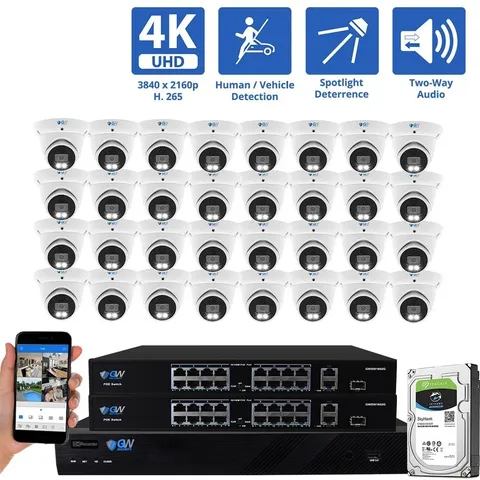 GW Surveillance System GW809702M32-8T 32 Turret IP Cameras