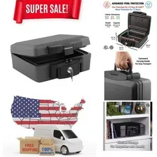 Travel-Ready Fireproof & Waterproof Safe Box – Black 14.3x13x6.1, Secure Storage