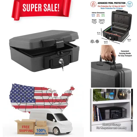Travel-Ready Fireproof & Waterproof Safe Box – Black 14.3x13x6.1, Secure Storage