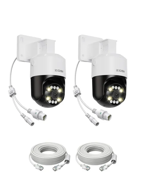 ZOSI 2 x C296 5MP PoE IP Camera, 3K Pan Tilt Security Audio Camera Outdoor