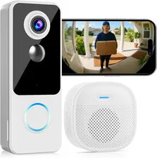 Doorbell Camera Wireless,2K FHD Head-To-Toe Video, No Subscription,Two-Way Talk,