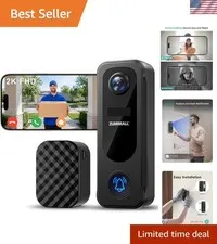 2K Wireless Doorbell Camera No Subscription, Battery Powered