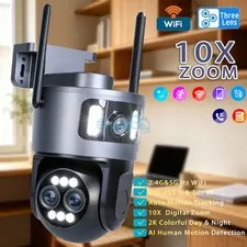 4K Security Camera Outdoor Home Three Lens PTZ 5G 2.4G WIFI AI Motion Detection