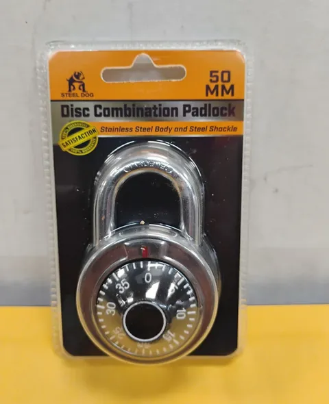 Steel Dog 50mm Disc Combination Padlock, Stainless Steel Silver, MPN 34112