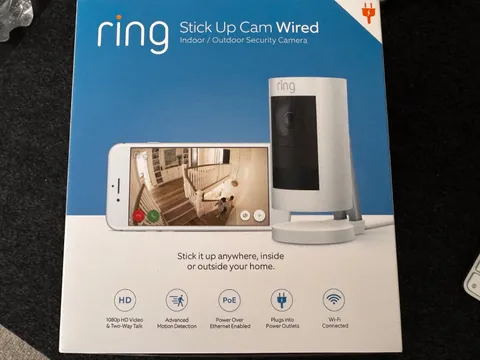 Ring Stick Up Cam Wired Plug-In – Indoor/Outdoor Security Cam / White