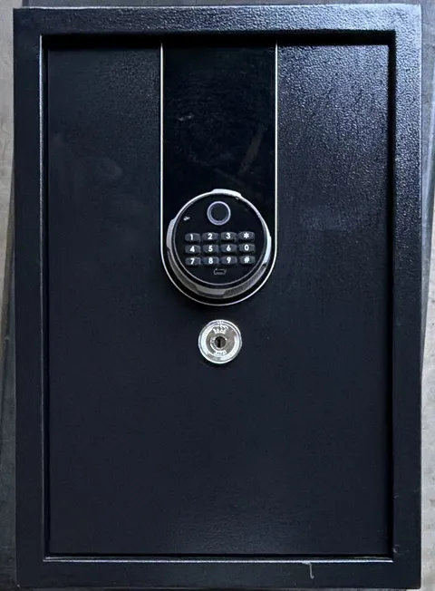 Large Black Metal Safe w/ Electronic Keypad, Key Override, Shelf