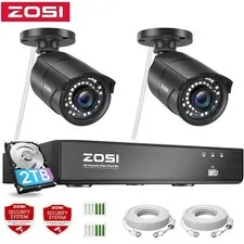 ZOSI H.265+ 4K POE NVR 2TB HDD Surveillance Bullet IP Camera 120ft Night Vision