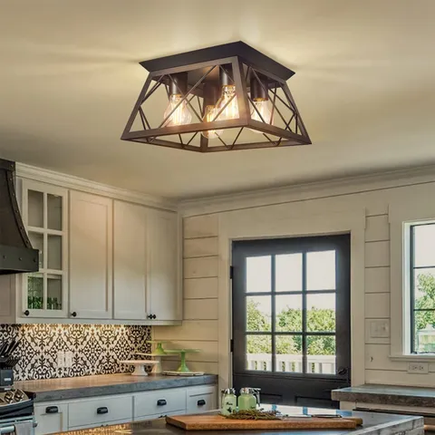 FadimiKoo Flush Mount Ceiling Light Fixtures for Kitchen 4-Light, Brown