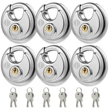  Keyed Disc Padlock, Stainless Steel Keyed-Alike Padlocks, 6-Pack Heavy DP-6P