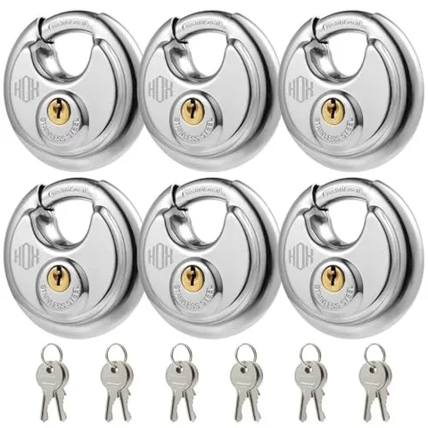  Keyed Disc Padlock, Stainless Steel Keyed-Alike Padlocks, 6-Pack Heavy DP-6P