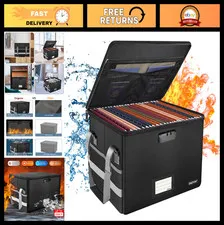 Fireproof File Box with Lock & Zipper, Collapsible Organizer for Documents, Port