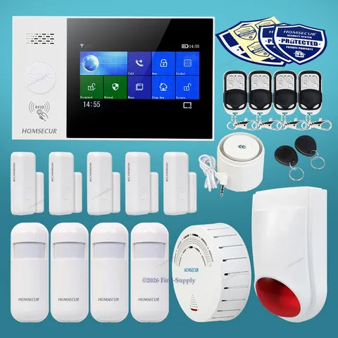 HOMSECUR Wireless WIFI 4G GSM RFID LCD Home House Alarm System+Red Flash Siren