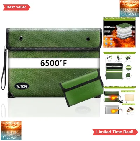 Fireproof Money Bag 6500°F Waterproof Document Safe Reflective Strips Portable