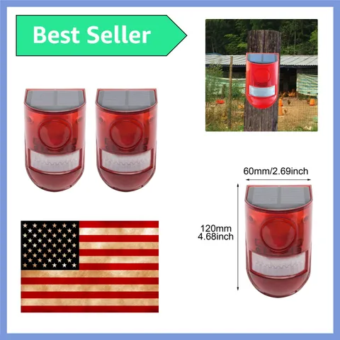 2 Pack Solar Sound and Light Alarm Motion Sensor, 129db Outdoor Security Sire...