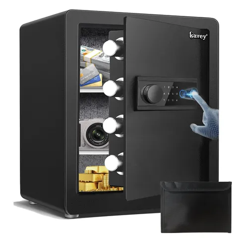 Kavey 2.0 Cubic Feet Biometric Safe Box with Fireproof Waterproof Bag, Finger...