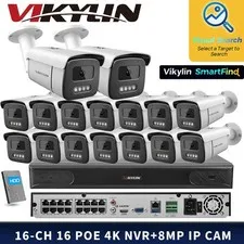 VIKYLIN SmartFind 16POE 16CH NVR Set Full Color Wired MIC 8MP Network Camera Lot