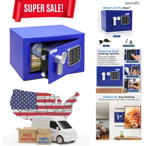 Blue Steel Digital Safe Box - Secure Cash, Firearms & Jewelry 9.1"x6.7"