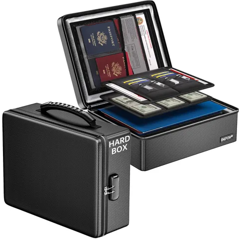 Fireproof Document , Hard Case File with Fireproof Zipper＆Lock, 6400°F Heat I...