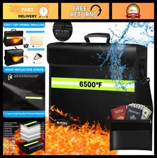 Fireproof Document Bag 6500°F with Lock & Waterproof Zipper, Insulated Wallet, R