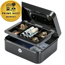 KYODOLED Medium Cash Box with Removable Money Tray, Key Lock Medium, Black