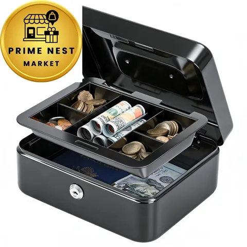 KYODOLED Medium Cash Box with Removable Money Tray, Key Lock Medium, Black
