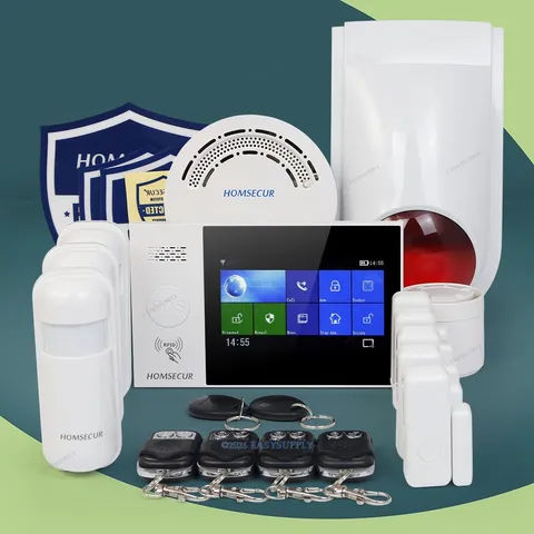 HOMSECUR Wireless WIFI 4G LCD Home Security Alarm System with Red Flash Siren