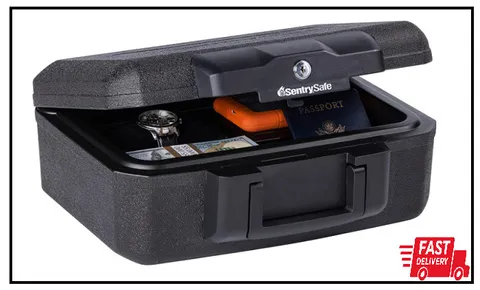 SentrySafe Fireproof Money Safe with Key Lock, Black Lock Box with Portable C...