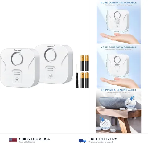 Geevon 2 Pack Water Leak Detectors for Home, 100dB Water Sensor Alarm Flood L...