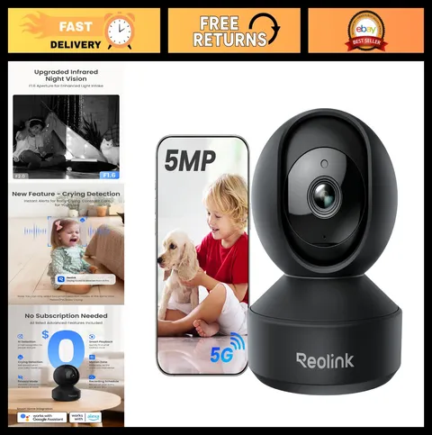 3K PT Wi-Fi Indoor Security Camera for Baby & Pet Monitoring - Black, Night Visi