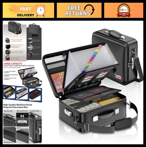 Fireproof Document Box with Lock - 5200°F Water Resistant File Organizer for Val