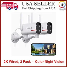 2K Outdoor Security Cameras, Wired WiFi, 2 Pack Color Night Vision, 2.4GHz WiFi