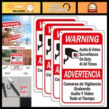 4 Pack Video Surveillance Signs 10x7 inches Bilingual English Spanish Waterproof