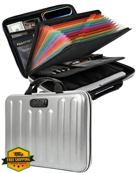 Fireproof Document Box, Hard Case Organizer, Lock, Silver
