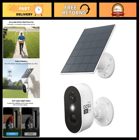 2K Solar Outdoor Wireless Security Camera, WiFi Home Surveillance, Color Night V