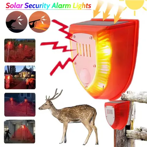 Solar Alarm LED Light Solar Strobe Light Wireless Motion Sensor Detector Outdoor