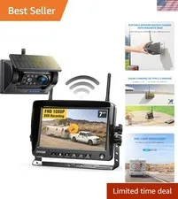 Magnetic Solar Wireless Backup Camera with 7" 1080P IPS DVR Monitor | 1-Min D...