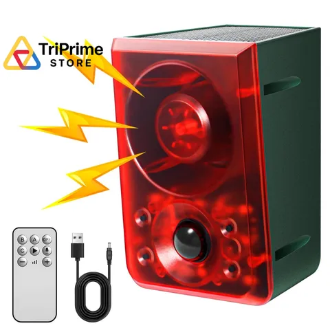 OUDAER Solar Outdoor Motion Sensor Alarm - Dog Barking & Gunshot ‎Green&Red