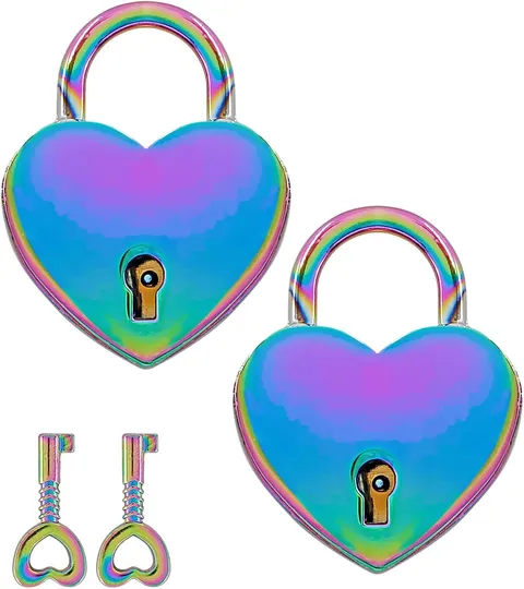 2 Pcs Colorful Padlocks Key Lock with Key, Color: Colorful Heart