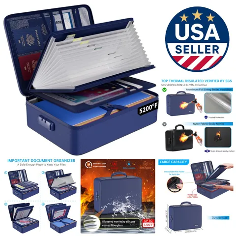 Heavy-Duty Fireproof File Organizer Bag - Ultimate Storage Solution in Blue