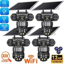 4X 3 Lens 12MP Solar Battery Home Security Camera Outdoor Wifi Wireless PTZ CCTV