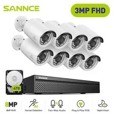SANNCE 4K 8MP 8CH NVR 3MP 2 Way Audio POE Security Camera System Human Detection