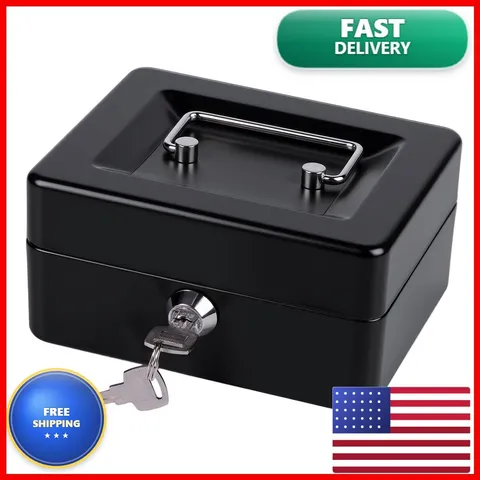 Goehiaul XY0019CA Cash Box 5.9 x 4.7 x 3.1 Inches Black with Key Money Tray