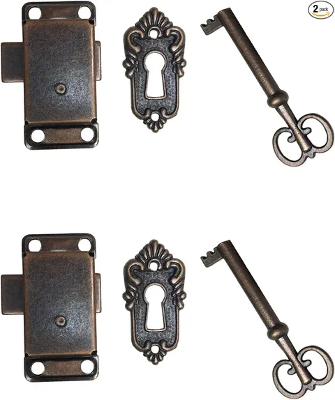 2 Sets Skeleton Key Lock Decorative Antique Cabinet Lock with Key for Chest C