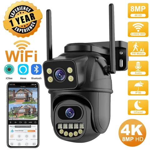 4MP Dual Lens Dual Screen AI IP66 Outdoor WiFi Camera, Black